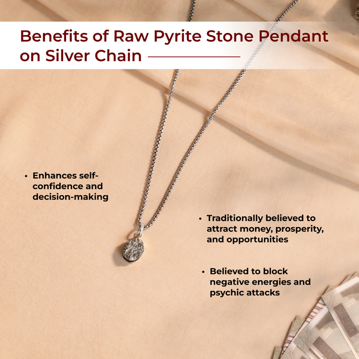 Raw Pyrite Stone Pendant on Silver Chain - view 3
