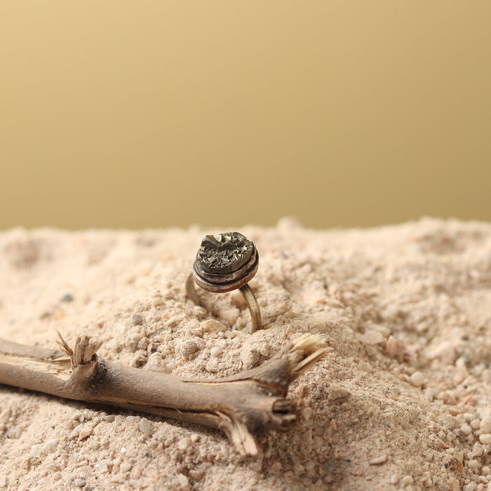 Raw Pyrite Stone Adjustable Ring with a rustic and natural gemstone