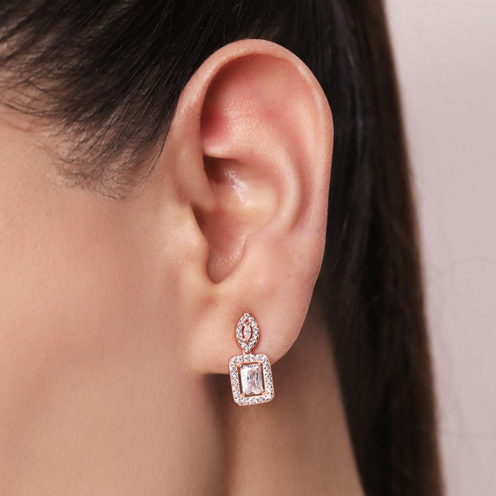 Rectangular CZ Radiance 925 Sterling Silver Rose Gold-Plated Earring