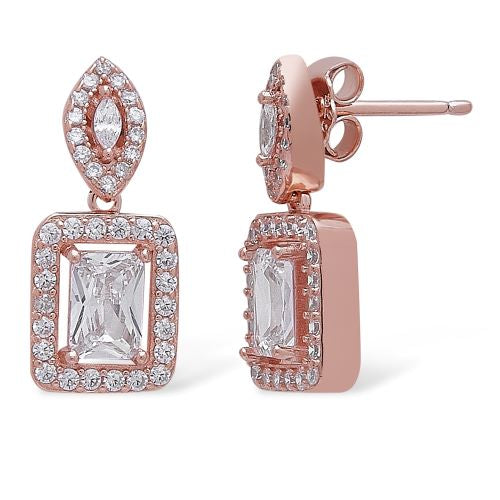 Rectangular CZ Radiance 925 Sterling Silver Rose Gold-Plated Earring