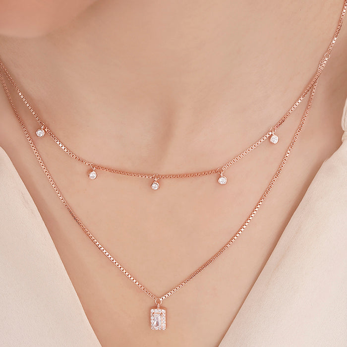 Rectangular CZ Rose Gold Plated 925 Sterling Silver Necklace