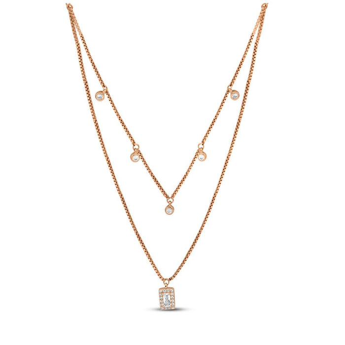 Rectangular CZ Rose Gold Plated 925 Sterling Silver Necklace