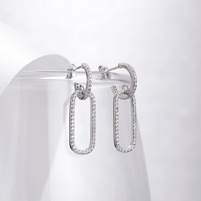 Rectangular  CZ Studded 925 Sterling Silver Drop Earrings