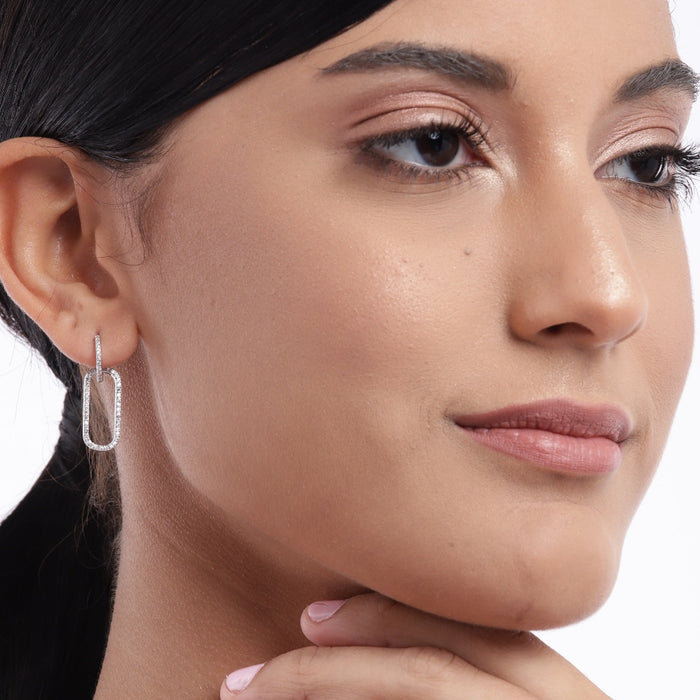 Rectangular  CZ Studded 925 Sterling Silver Drop Earrings