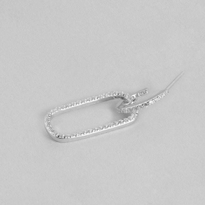 Rectangular  CZ Studded 925 Sterling Silver Drop Earrings