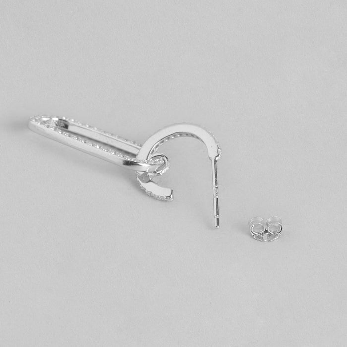 Rectangular  CZ Studded 925 Sterling Silver Drop Earrings