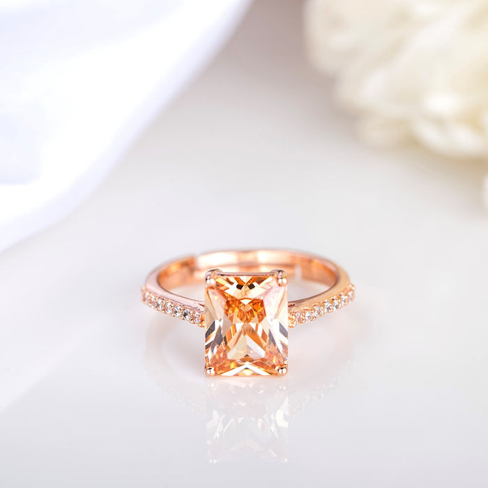 Rectangular Radiance 925 Sterling Silver Rose Gold-Plated Ring (Adjustable)