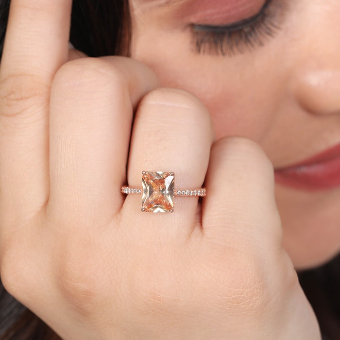 Rectangular Radiance 925 Sterling Silver Rose Gold-Plated Ring (Adjustable)