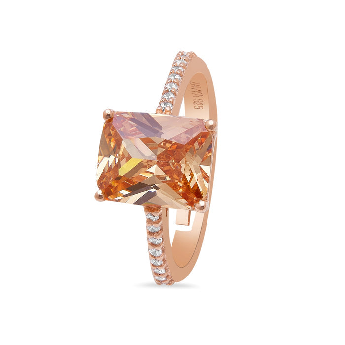 Rectangular Radiance 925 Sterling Silver Rose Gold-Plated Ring (Adjustable)