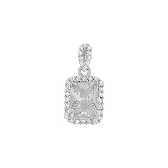 Rectangular Radiance CZ 925 Sterling Silver Rhodium-Plated Pendant with Chain