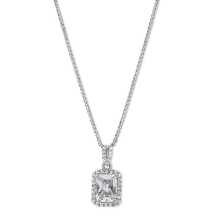 Rectangular Radiance CZ 925 Sterling Silver Rhodium-Plated Pendant with Chain
