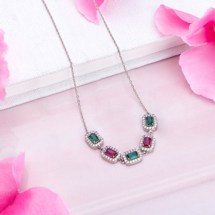 Rectangular Radiance Rhodium Plated 925 Sterling Silver Necklace