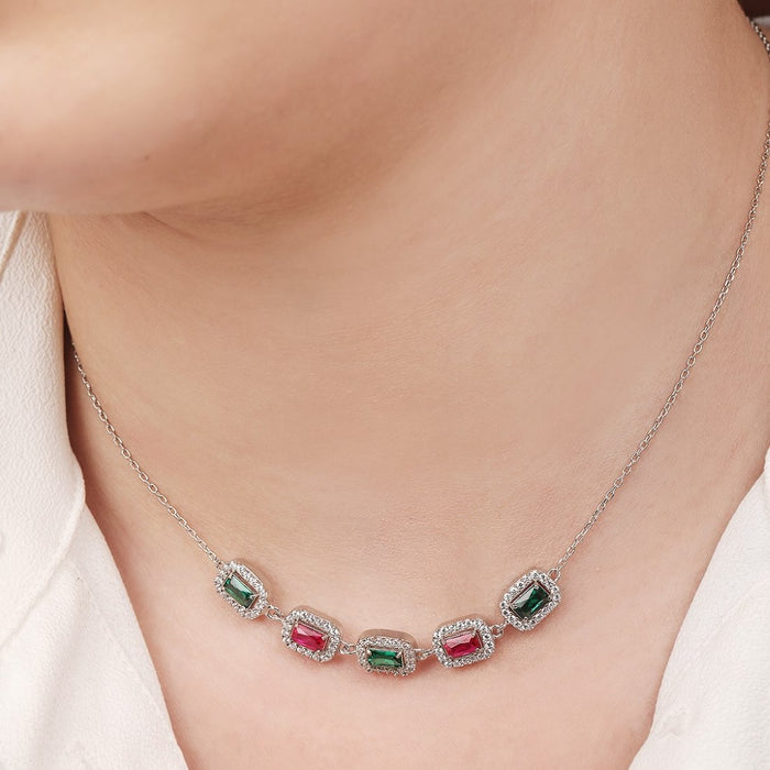 Rectangular Radiance Rhodium Plated 925 Sterling Silver Necklace