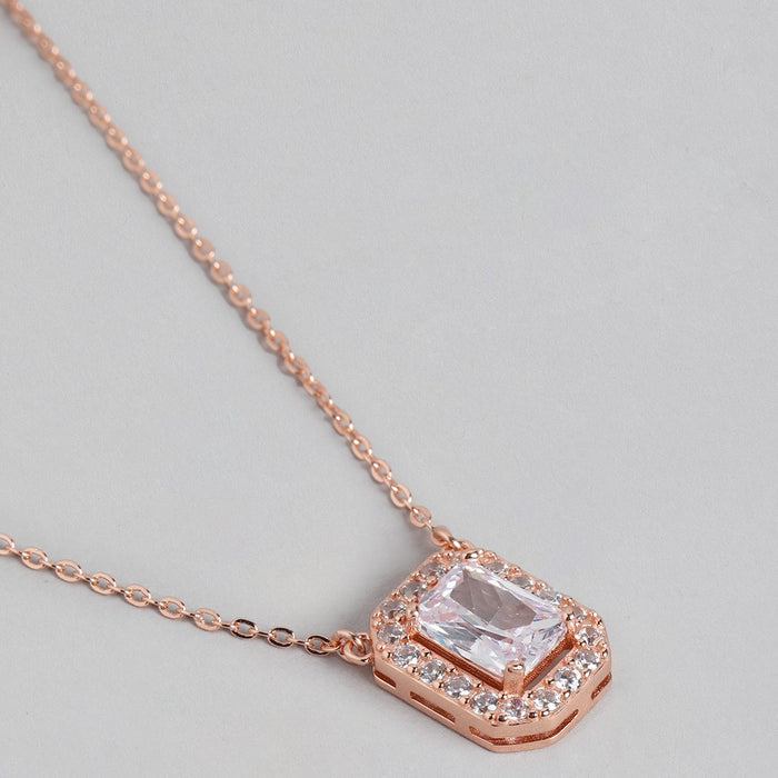 Rectangular Radiance Rose Gold-Plated 925 Sterling Silver Jewelry Set