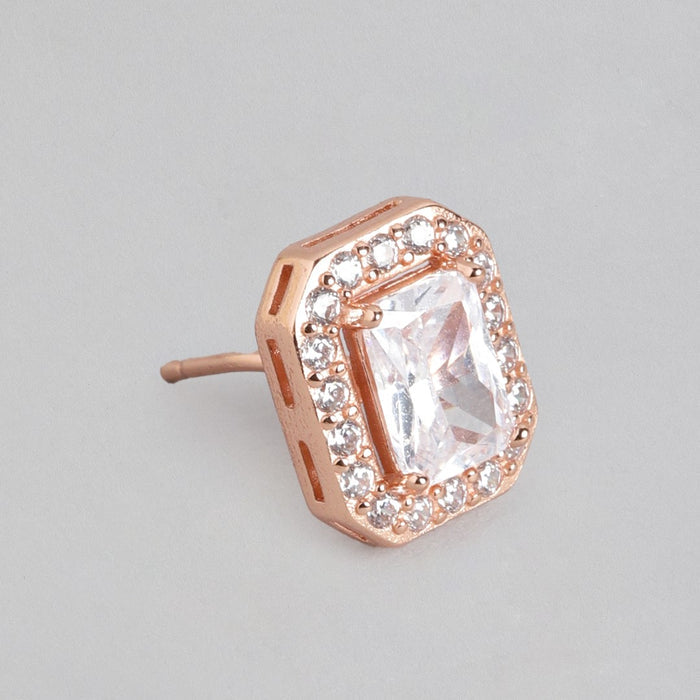 Rectangular Radiance Rose Gold-Plated 925 Sterling Silver Jewelry Set