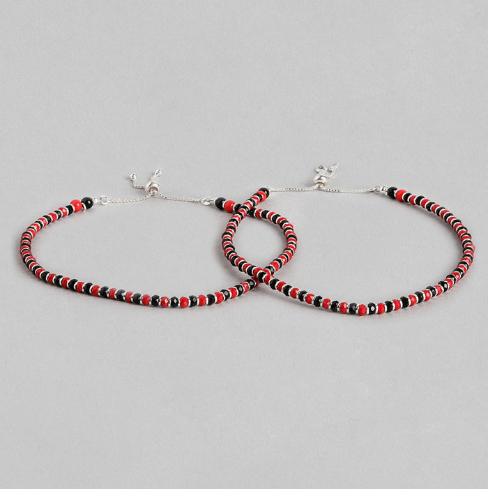 Red and Black 925 Sterling Silver Anklet