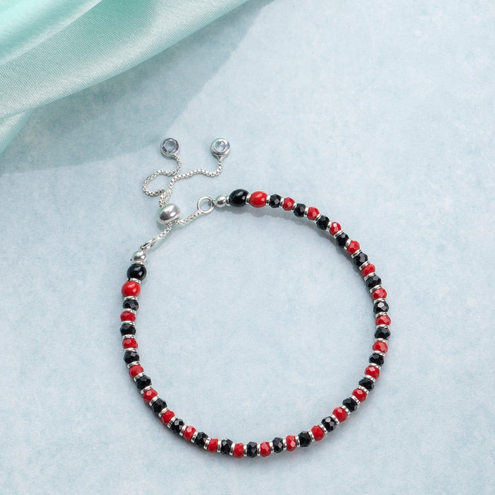 Red and Black Beaded 925 Sterling Silver Bracelet