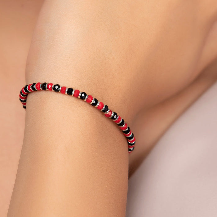 Red and Black Beaded 925 Sterling Silver Bracelet