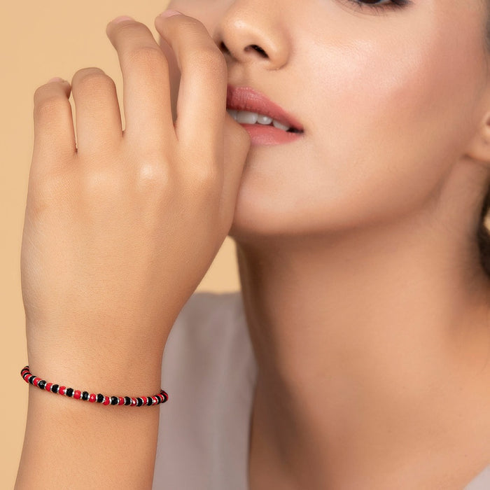 Red and Black Beaded 925 Sterling Silver Bracelet