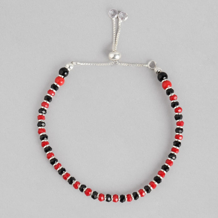 Red and Black Beaded 925 Sterling Silver Bracelet