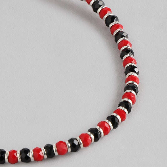 Red and Black Beaded 925 Sterling Silver Bracelet