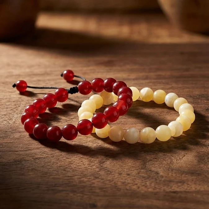 Red Aventurine Bracelet & Yellow Calcite Bracelet Combo for Energy and Motivation