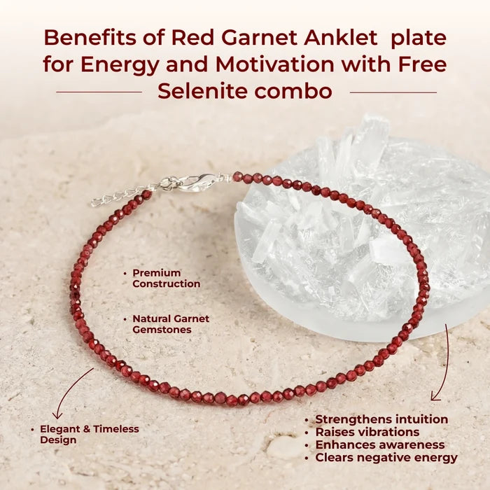 Red Garnet Anklet Plate for Energy and Motivation with Free Selenite Combo - view 3