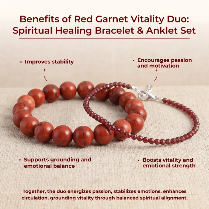 Red Garnet Vitality Duo: Spiritual Healing Bracelet & Anklet Combo - view 4