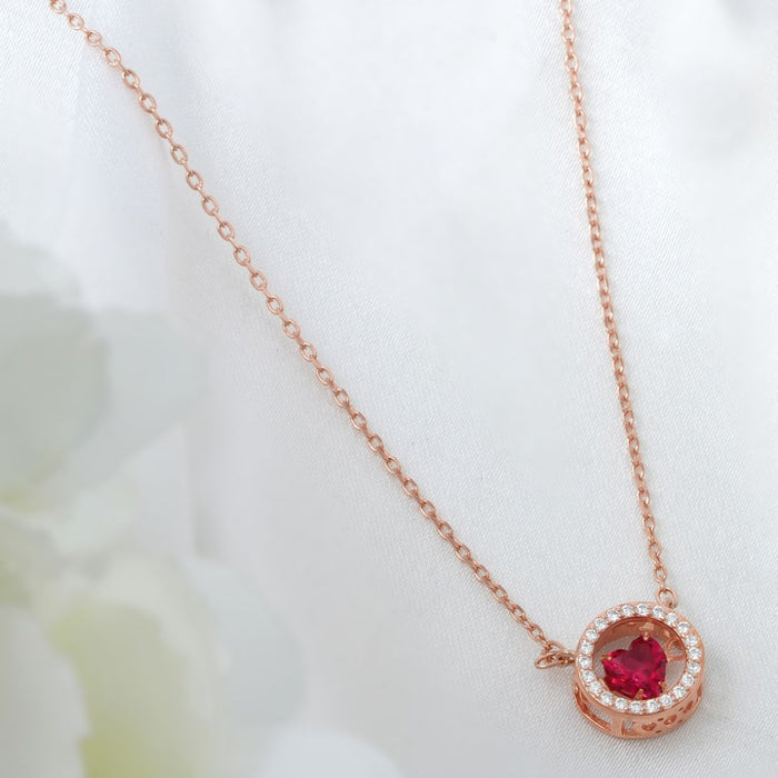 Red Heart Rose Gold Plated 925 Sterling Silver Necklace