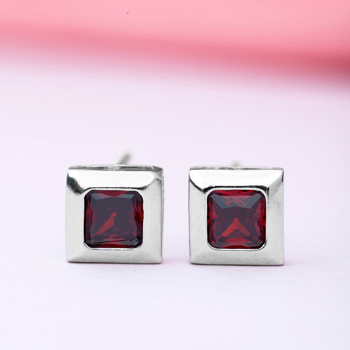 Red Stone Stud 925 Silver Earrings