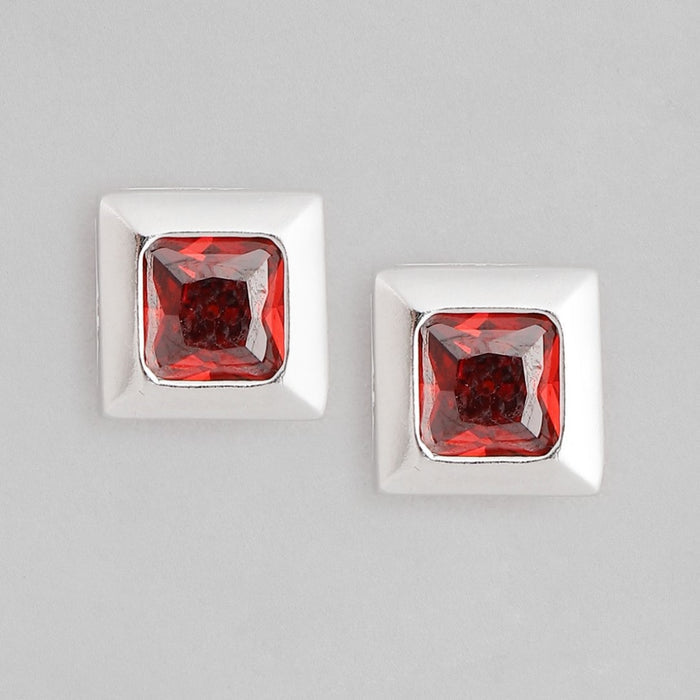 Red Stone Stud 925 Silver Earrings