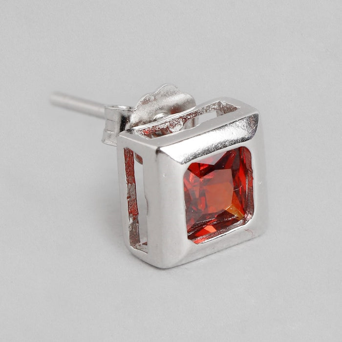 Red Stone Stud 925 Silver Earrings