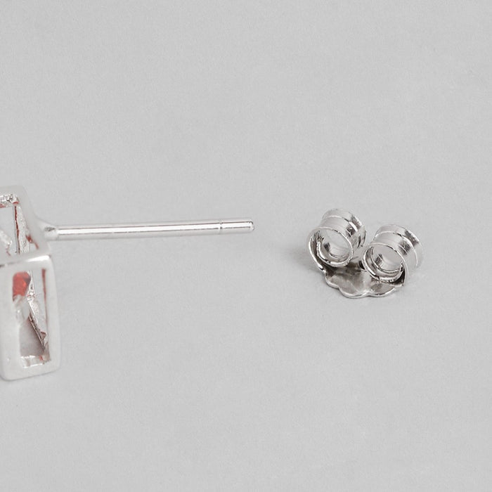 Red Stone Stud 925 Silver Earrings