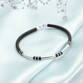 Refined Harmony Rhodium-Plated 925 Sterling Silver With Leather Strap Bracelet for Him