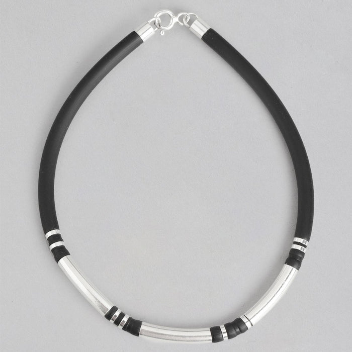 Refined Harmony Rhodium-Plated 925 Sterling Silver With Leather Strap Bracelet for Him