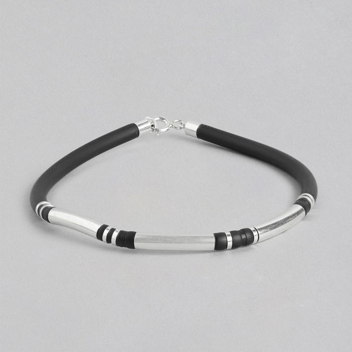 Refined Harmony Rhodium-Plated 925 Sterling Silver With Leather Strap Bracelet for Him