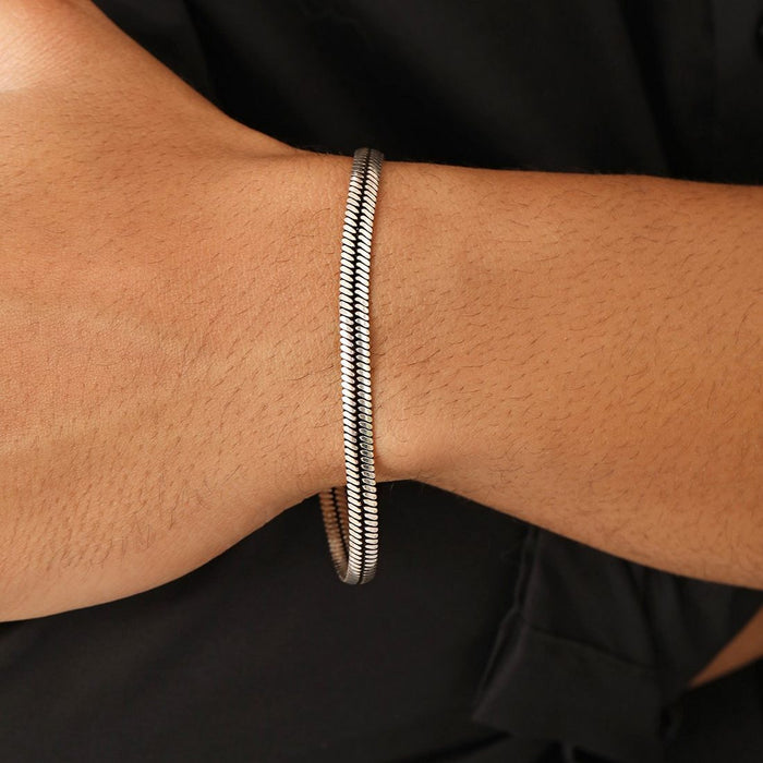 Refined Rhodium-Plated 925 Sterling Silver Men's Chain Bracelet (One Size)