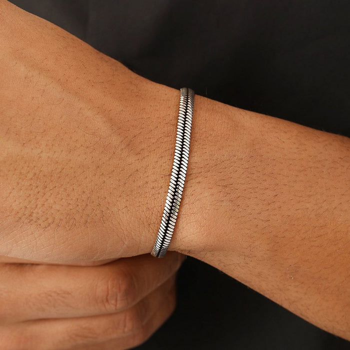 Refined Rhodium-Plated 925 Sterling Silver Men's Chain Bracelet (One Size)