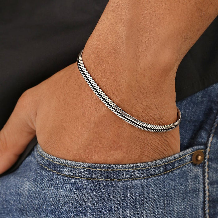 Refined Rhodium-Plated 925 Sterling Silver Men's Chain Bracelet (One Size)