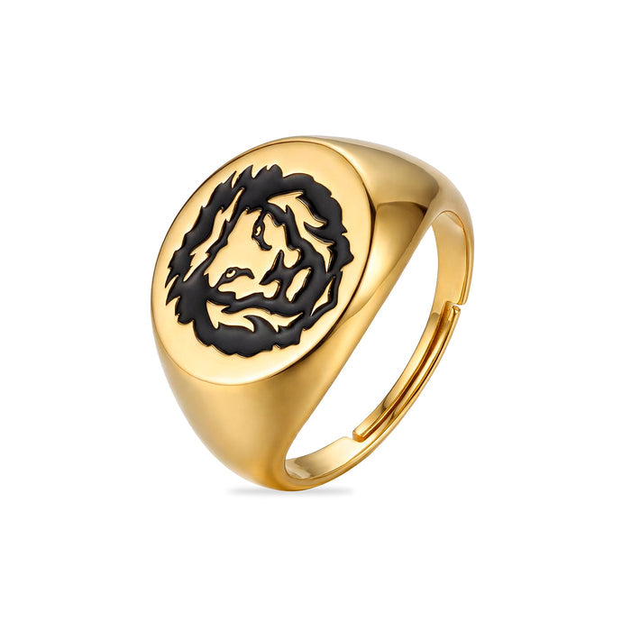 Gold plated 925 Sterling Silver adjustable men's ring with black lion design. Best jewelry gift for him – Zavya