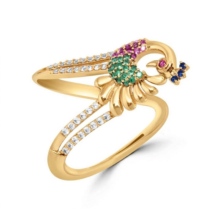 Regal Peacock Multi CZ Gold Plated 925 Silver Women Ring