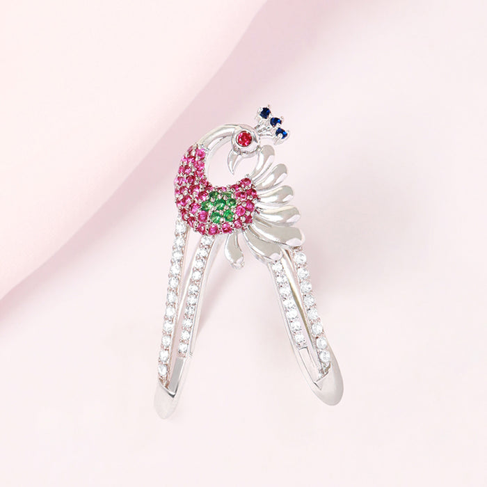 Regal Peacock Multi CZ Rhodium Plated 925 Silver Womens Ring