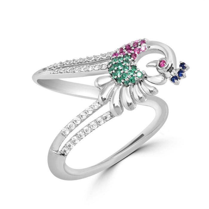 Regal Peacock Multi CZ Rhodium Plated 925 Silver Womens Ring