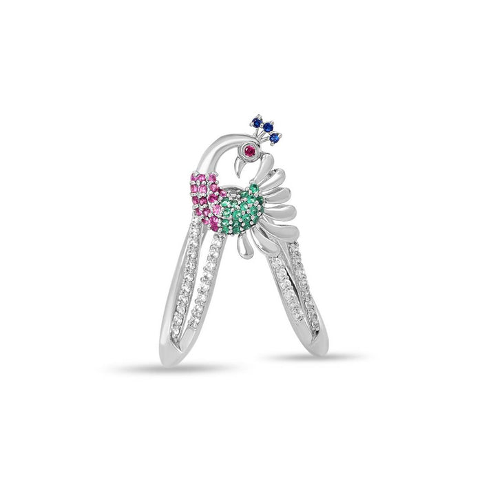 Regal Peacock Multi CZ Rhodium Plated 925 Silver Womens Ring