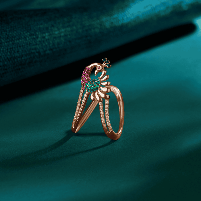 925 Sterling Silver Regal Peacock Multi-CZ Rose Gold-Plated 925 Sterling Silver Ring for Women – Zavya