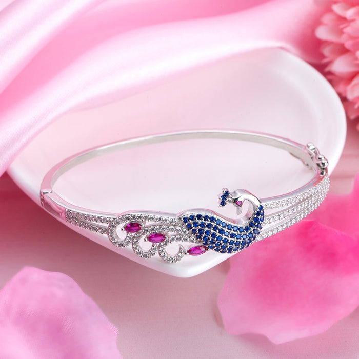 Regal Plumage Rhodium-Plated 925 Sterling Silver Peacock Bracelet