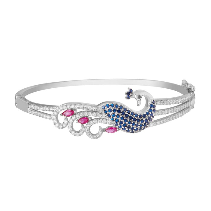 Regal Plumage Rhodium-Plated 925 Sterling Silver Peacock Bracelet