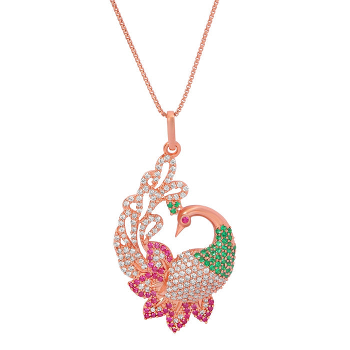 Regal Rose Gold-Plated 925 Sterling Silver Peacock Pendant