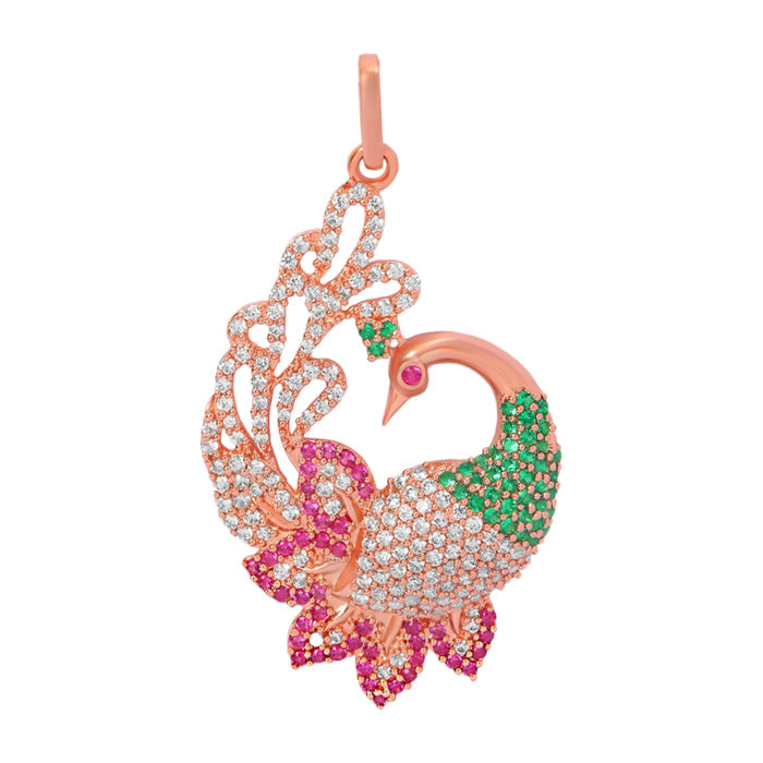Regal Rose Gold-Plated 925 Sterling Silver Peacock Pendant