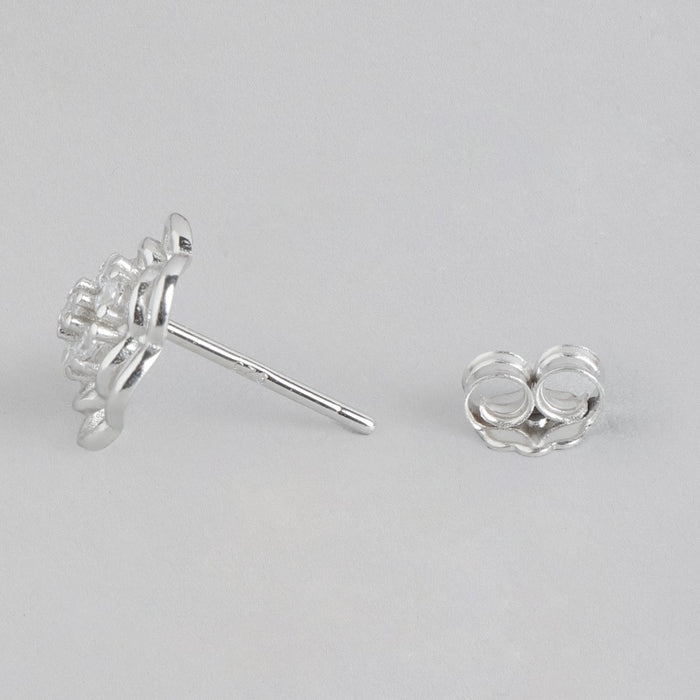 Rhodium Blossom Cubic Zirconia Flower 925 Sterling Silver Earrings